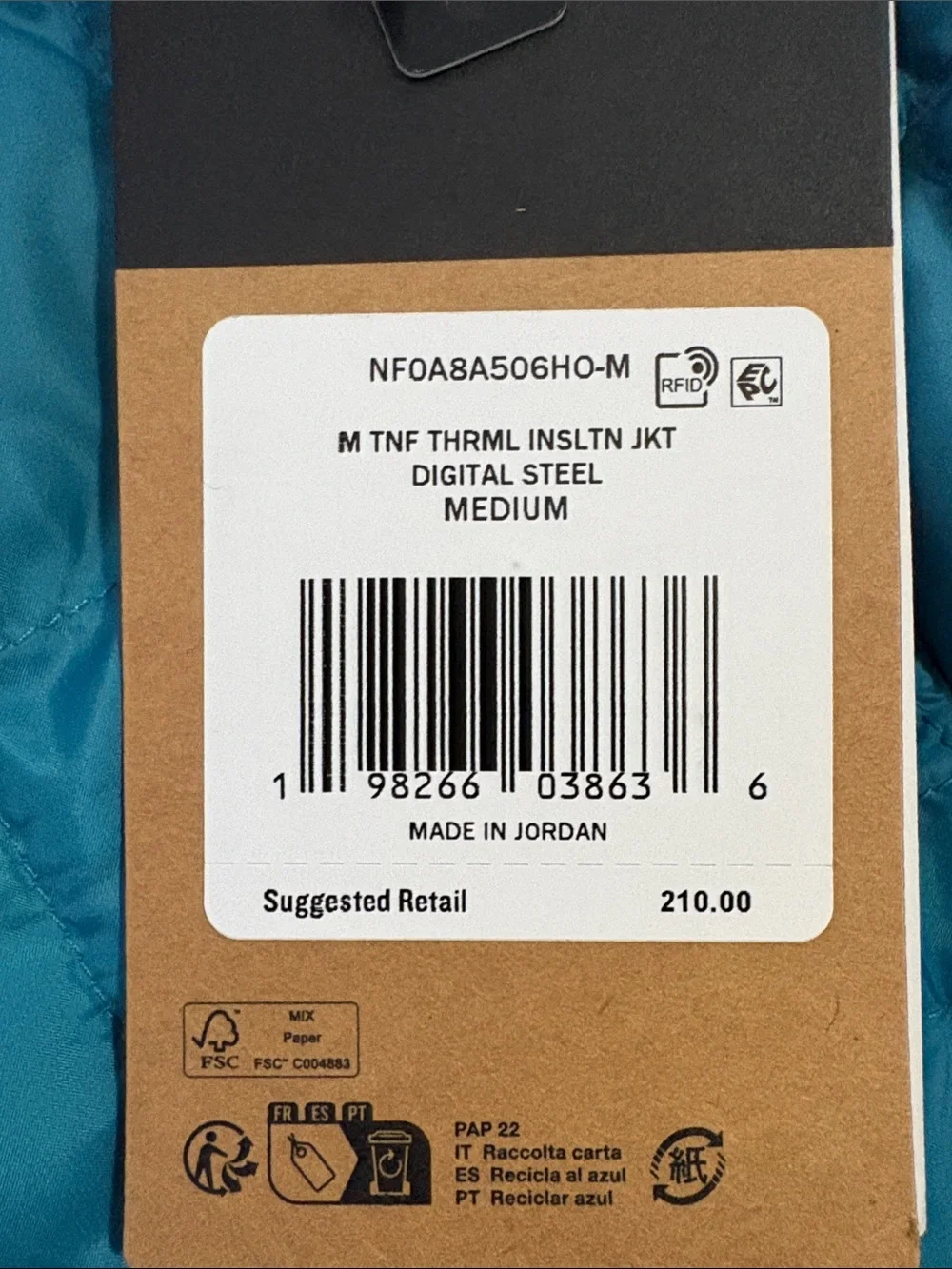 The North Face NWT Thermoball Insulated Teal Blue Quilted Puffer Jacket Size Med